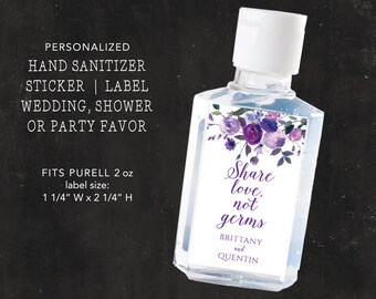 Purell 1oz /& 2oz Labels Hand Sanitizer Label Spread Love Personalized Wedding Favor Stickers HSL05