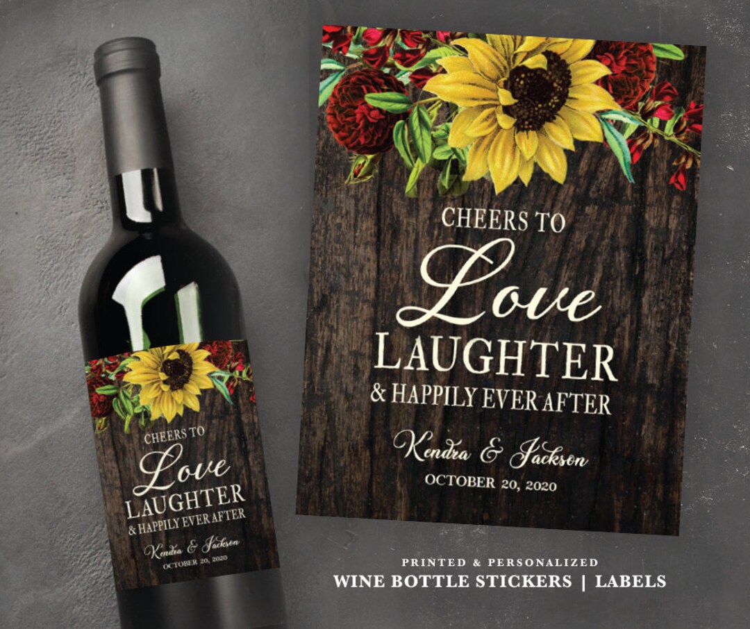 Wine Bottle Labels Sunflower Wedding Favor Stickers Wood Etsy