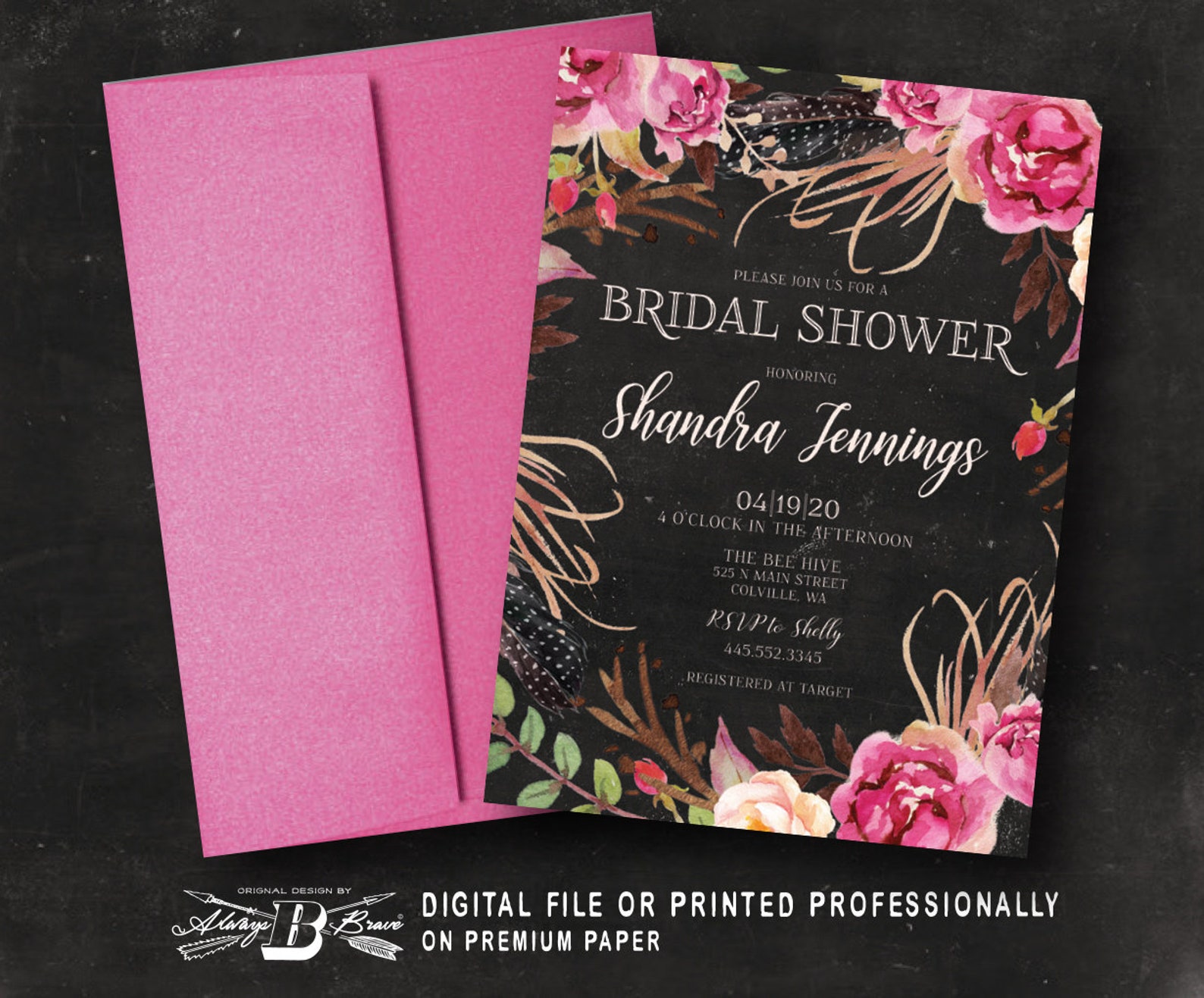 Rustic Bridal Shower Invitation Boho Bridal Shower Etsy