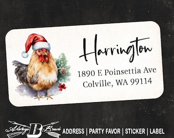 Etiqueta de dirección de devolución de Navidad del país / pegatinas de pollo / pegatinas rústicas / Country Western Farm Holiday Party Favor Sticker Business