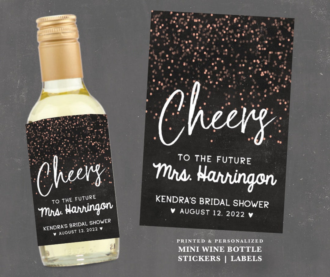 Black Rose Gold Mini Wine Bottle Labels Confetti Stickers Etsy