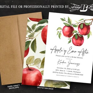 Red Apple Bridal Shower Invitation | Apple'y Ever After Invitations | Modern Rustic Fruit Invites Apples Printed or File