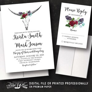 Bull Skull Wedding Invitation & RSVP Bohemian Invitations - Etsy