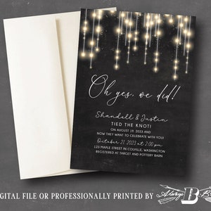 Black & Gold Lights Elopement Invitations | Oh Yes We Did Invitation | We Eloped Invite | Rustic Modern Wedding Reception Invites