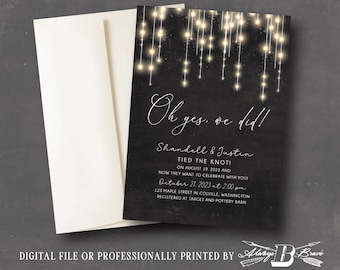 Black & Gold Lights Elopement Invitations | Oh Yes We Did Invitation | We Eloped Invite | Rustic Modern Wedding Reception Invites