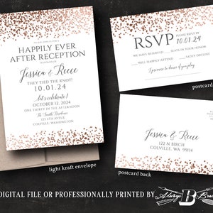 Wedding Reception Invitation & RSVP | Rose Gold Confetti Invitations | Happily Ever After Invites | Modern Invite Printed or Printable