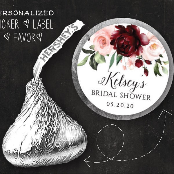 Burgundy Blush Floral Hershey Kiss® Sticker | Vintage Rose Hershey Kiss Stickers | Hershey Kiss Labels | Baby Bridal Shower Kiss stickers