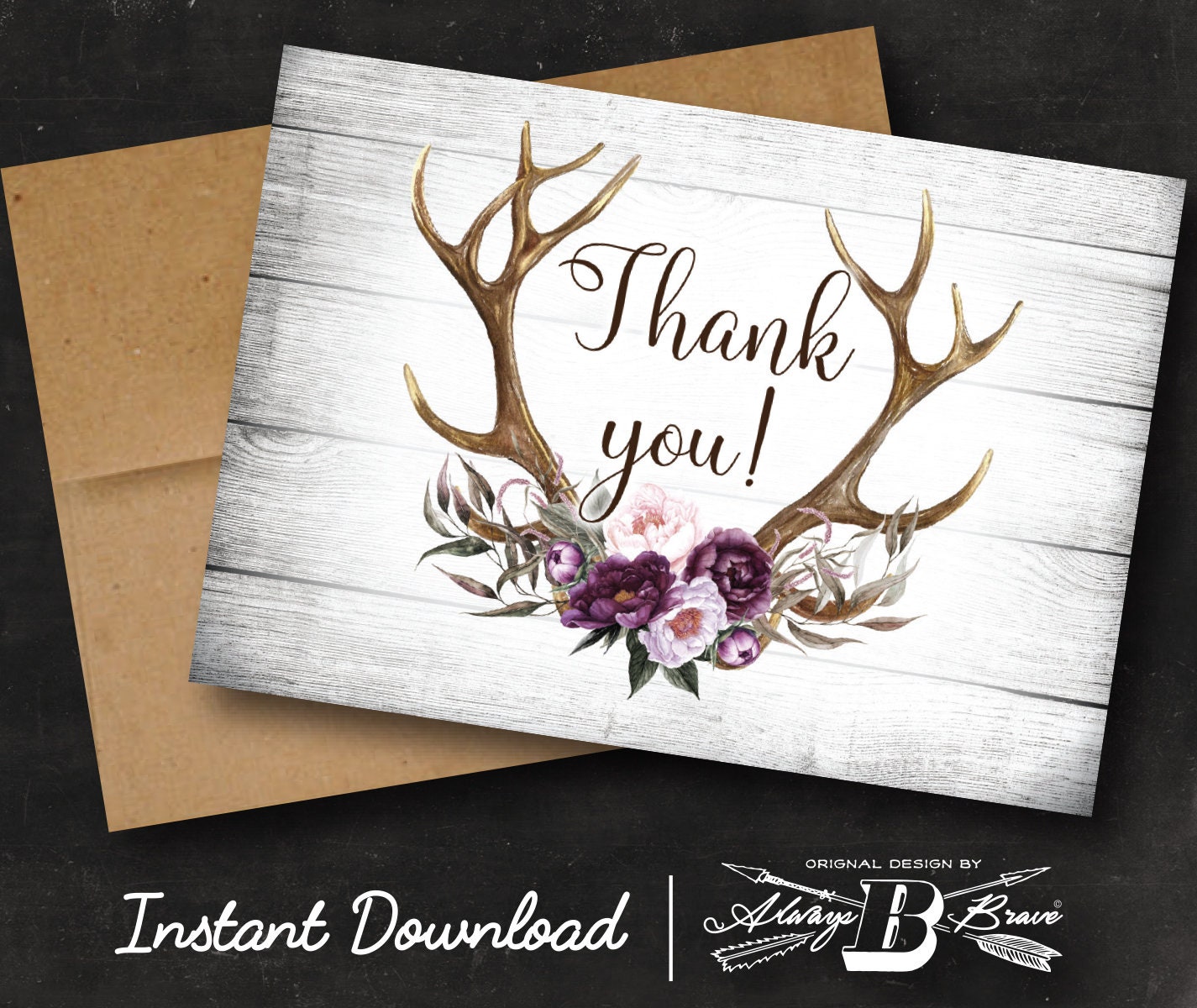 Rustic Thank You Card Instant Download Printable Digital Etsy