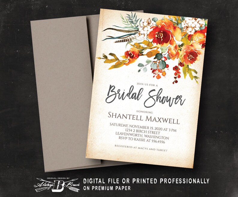 Burnt Orange Floral Bridal Shower Invitation Boho Etsy