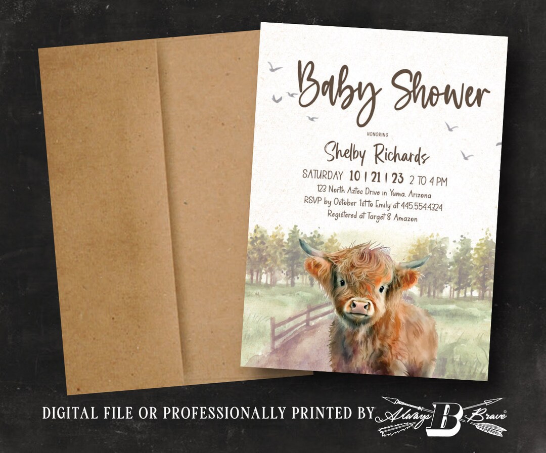 Highland Cow Baby Shower Invitation Western Invitations Rustic Farm Co