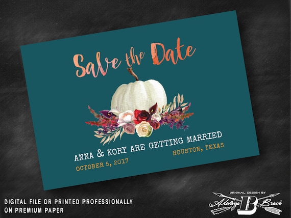 Autumn Save the Date Printed or Printable Rustic Wedding Postcards Fall Save the Dates White Pumpkin Save the Date Postcards