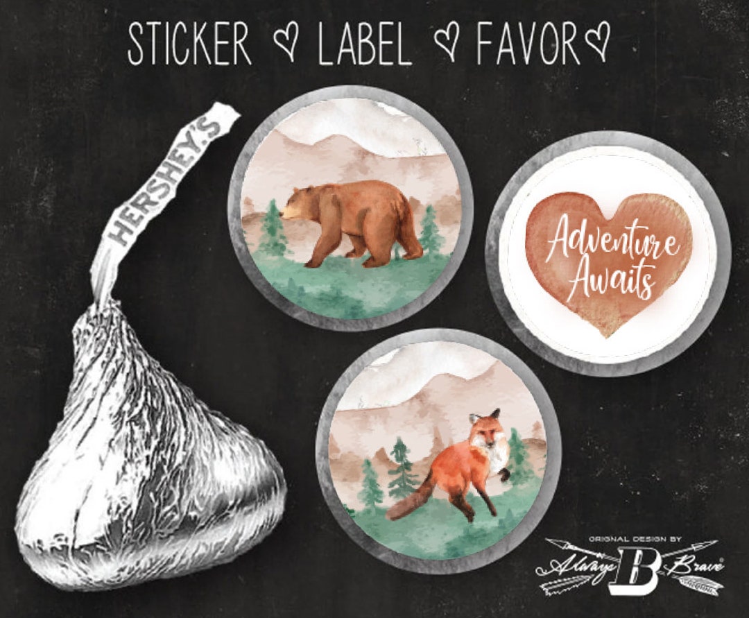Forest Animal Hershey Kiss® Sticker Woodland Candy Labels Adventure Awaits Baby Shower Hershey ...
