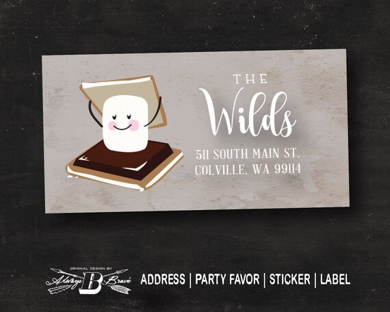 S'more Return Address Label | Camping Sticker | Outdoor Labels | Rustic Cocoa Birthday Party Favor | Wedding Shower Favors