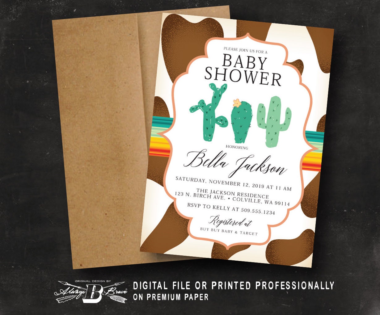 Western Baby Shower Invitation Southwestern Cowhide Etsy