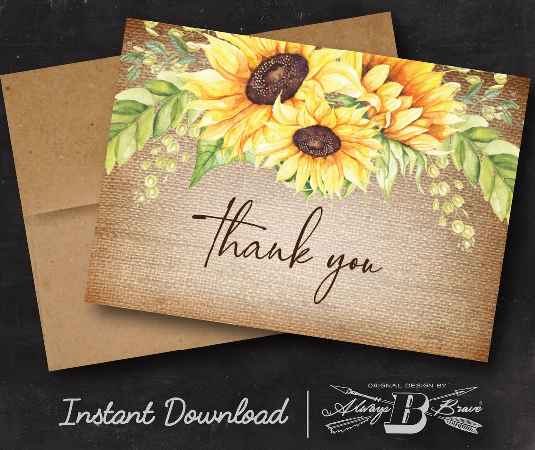 Sunflower Thank You Card Instant Download Printable Digital File Fall