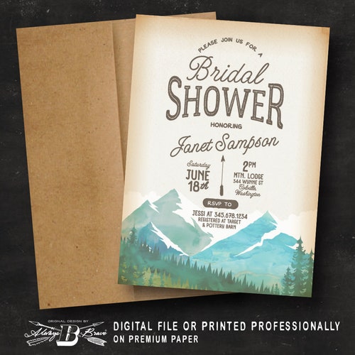 Mountains Bridal Shower Invitation Pine Trees Shower Etsy