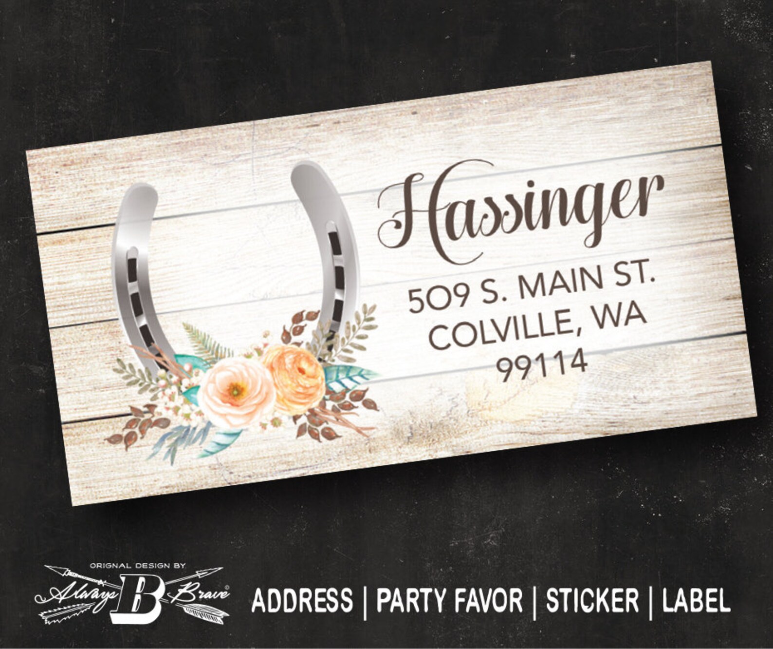 Horseshoe Return Address Label Western Stickers Floral Etsy