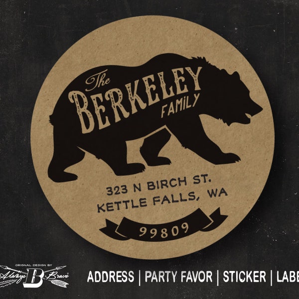 Bear Return Address Label | Kraft Stickers | Woodland Labels | Rustic Wedding Shower Favor | Woodsy Business Sticker