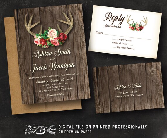 Deer Wedding Invitation Rsvp Fall Wedding Invitation Etsy