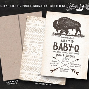 Buffalo Baby Q Baby Shower Invitation Rustic Couple's BBQ Invites Bison Co-Ed Invitations Vintage Backyard Barbecue Invite Printed or File