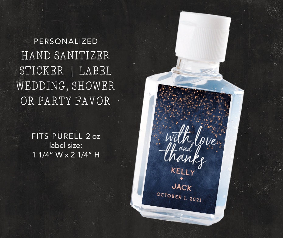 Personalized Labels Rose Gold 2 oz Purell Hand Sanitizer Label | Confetti Stickers Navy Thank You Wedding Sticker | Baby Bridal Shower Favor