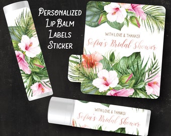 Tropical Lip Balm Label | Rose Gold Bridal Shower Favor Stickers l Floral Chapstick Sticker Hibiscus Baby Shower Favor Wedding Favor Labels