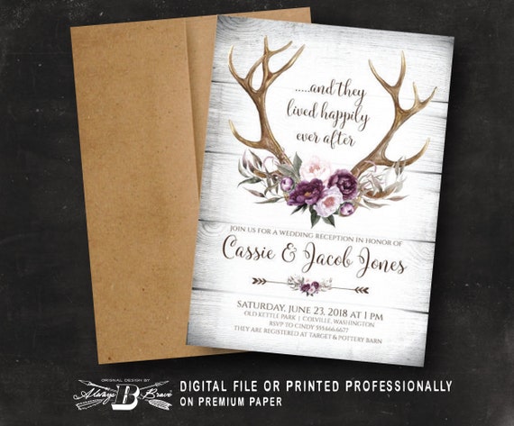 Elk Wedding Reception Invitation Rustic Invitations Purple Etsy