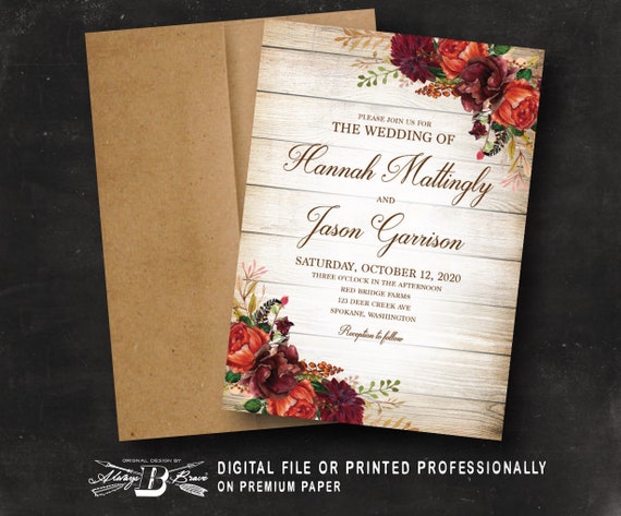 Invitación de boda de otoño / Invitaciones de madera y flores | Etsy México