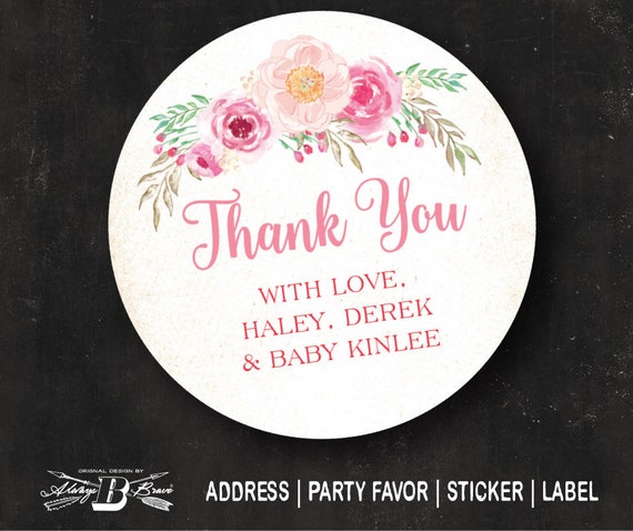 PINK FLORAL PRINT DESIGN #90 THANK YOU STICKER LABELS