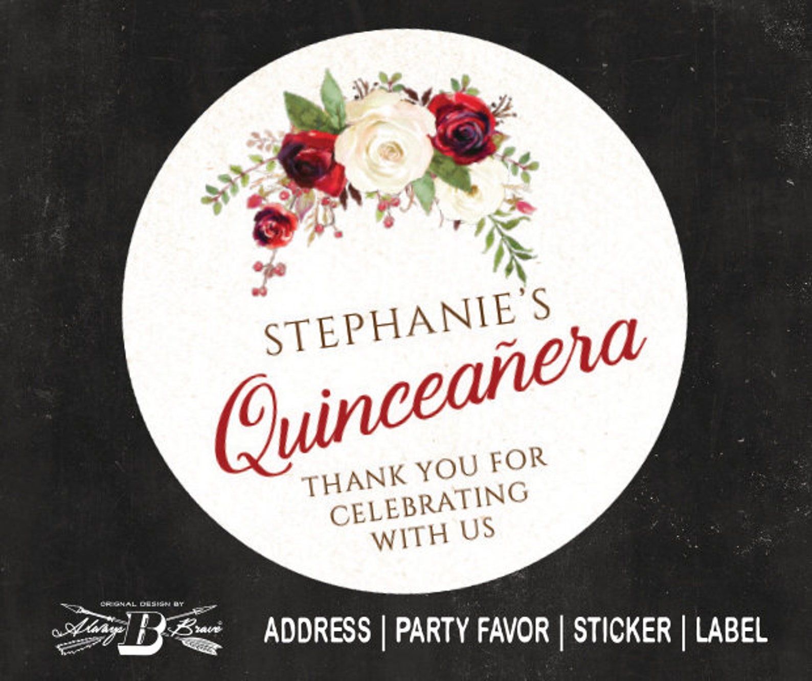 Quinceañera Label Red Ivory Floral Labels Quinceanera Etsy