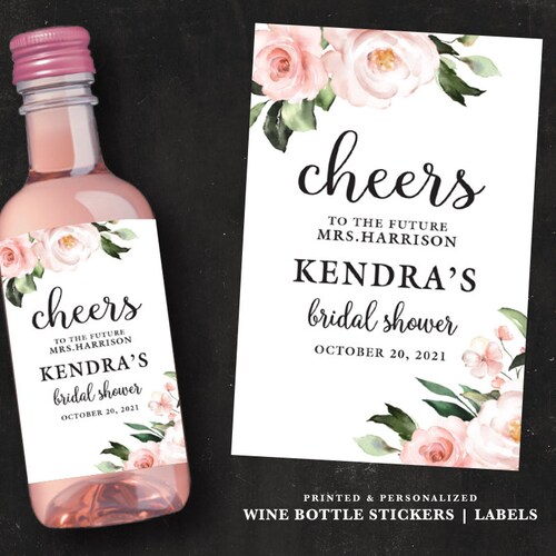 Bridal Shower Mini Wine Labels Pink Floral Bridal Shower Wine Etsy