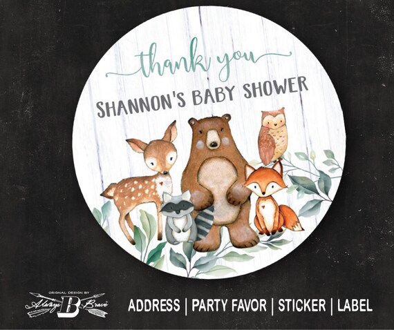 30 Woodland Animals Baby Shower Bubble Labels Stickers Birthday Party Forest