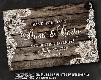 Rustic Save the Date Postcard | Wood and Lace Save the Dates | Barnwood Save the Date | Lace Wedding Save The Date Printed or Printable