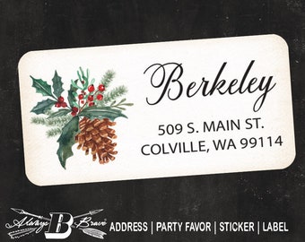 Christmas Return Address Label | Pinecone Labels | Woodland Sticker | Woodsy Holiday Sticker