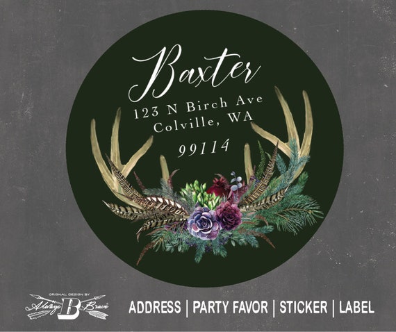 Deer Antler Return Address Label Succulent Labels Greenery Feather