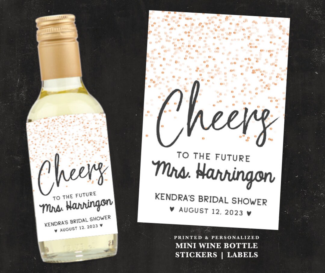 Rose Gold Mini Wine Bottle Labels Confetti Stickers Personalized Dot