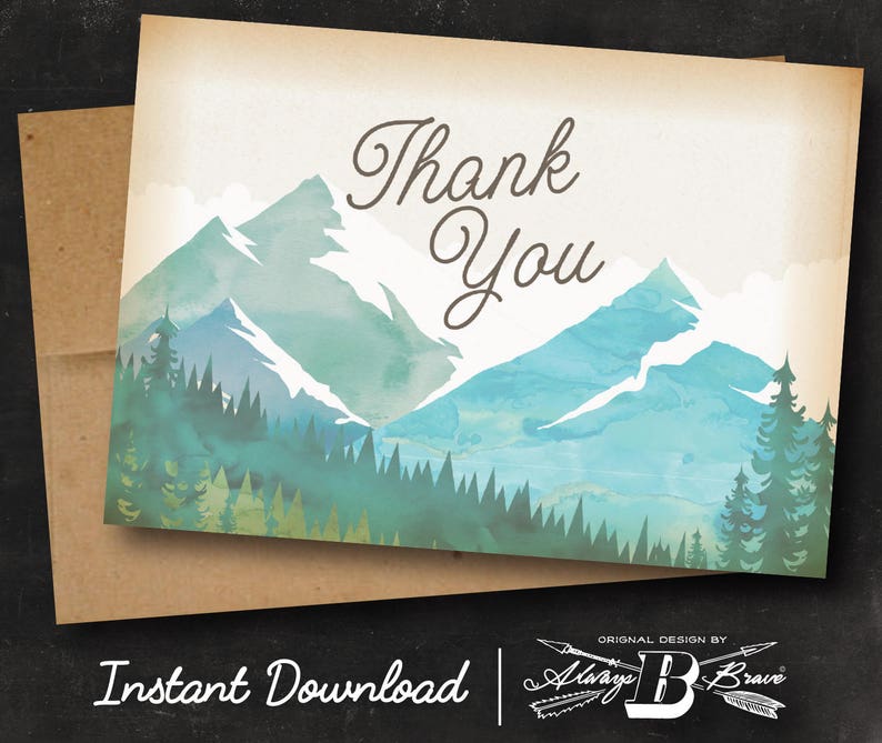 Outdoor Thank You Card Mountain Thank You Card Instant Etsy