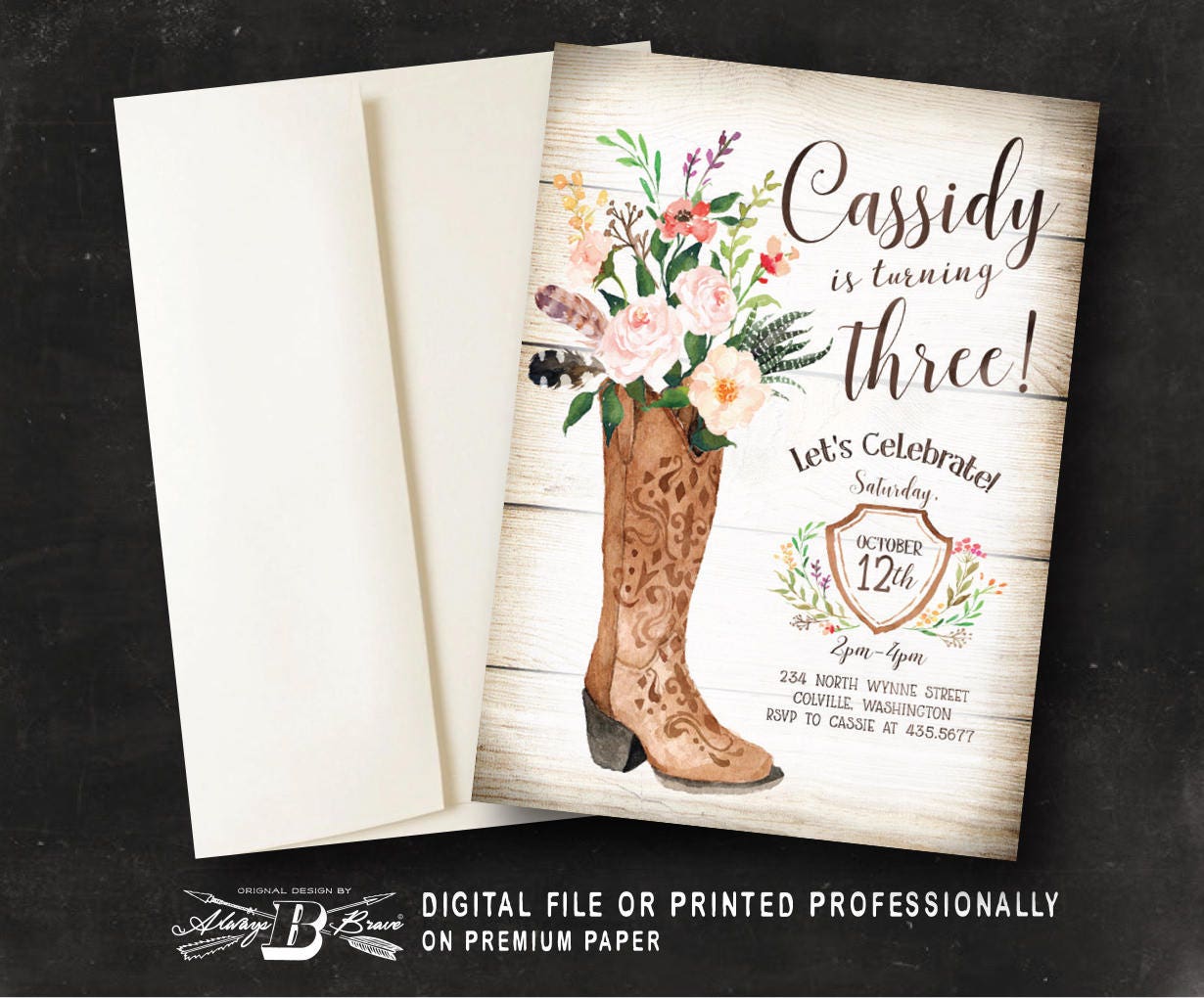 Cowgirl Birthday Invitation Girl Western Invitations Boot - Etsy