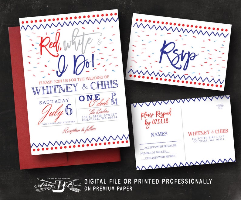 4th of July Wedding Invitation SET Patriotic Invites | Etsy