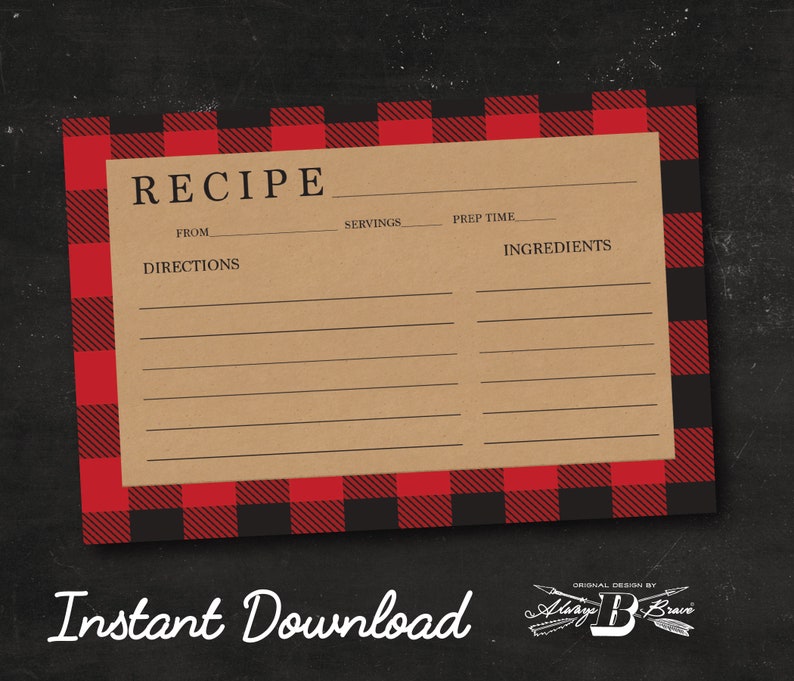 Rustic Recipe Card Buffalo Plaid Recipe Card Printable - Etsy