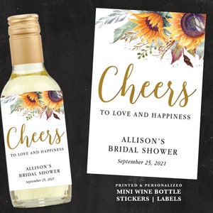 Wedding Favors Rustic Purple Floral Label Sunflower Stickers Bridal Shower Adhesive Paper Sticker Personalized Wine Bottle Labels