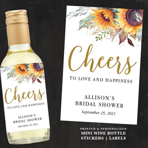 Personalized Mini Wine Bottle Labels Sunflower Floral Etsy