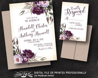 Wedding Invitation Printable pumpkin Wedding Glitter Confetti Gold plum Wedding Purple Fall Wedding Invitation instant download idw2