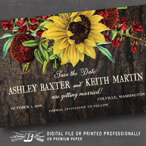 Rustic Burgundy Floral Printed or Printable Deer Antler Save the Dates Fall Boho Wedding Postcards Sunflower Save the Date Postcards