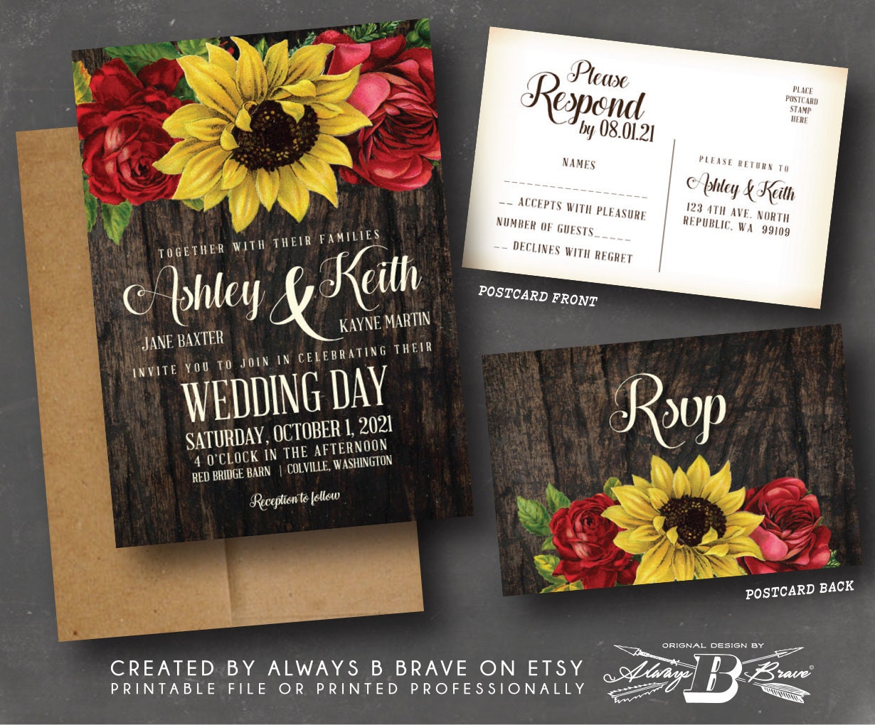 RSVP Envelopes Personalised Vintage Sunflower Wedding Invitations RSVP Envelopes Personalised Vintage Sunflower Wedding Invitations
