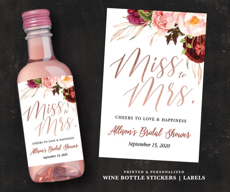 Personalized Mini Wine Bottle Labels Rose Gold Stickers Etsy