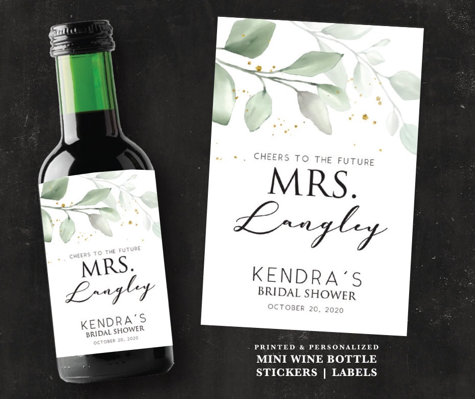 Personalized Mini Wine Bottle Labels Greenery Gold Label | Etsy