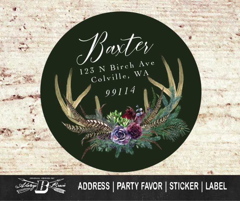 Succulent Adress Label Deer Return Address Label Wedding Shower Sticker Christmas Label Woodland Address Label 100 Custom Labels