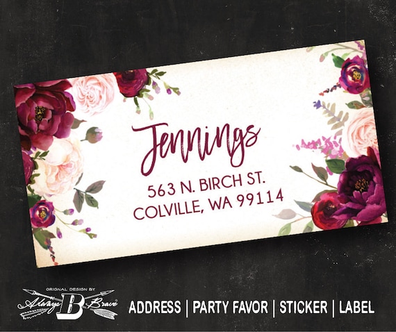 Vintage Floral Return Address Labels Burgundy Blush Pink Flower