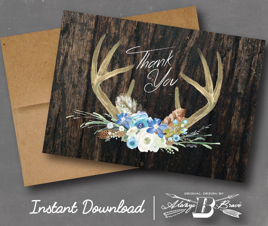 Rustic Deer Thank You Card Instant Download Printable Digital File DIY ...